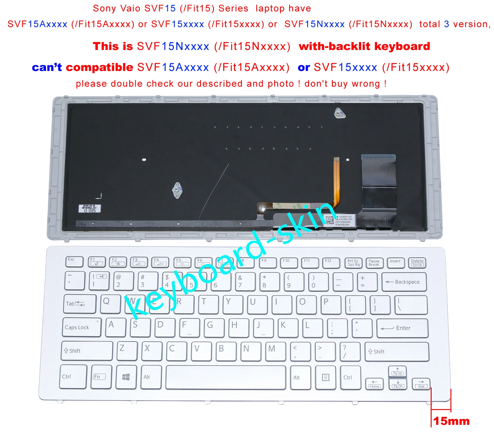Новая Серебристая клавиатура с подсветкой для ноутбука Sony SVF15Nxxxx Fit15Nxxx SVF15N Fit15N