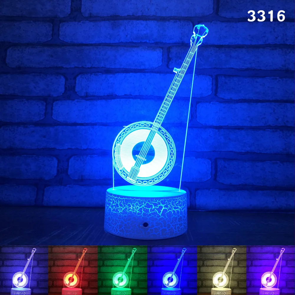 3D светодиодный ночник акриловый светильник lampara музыкальная гитара скрипка 7 цветов трещины креативный Настольный светильник USB
