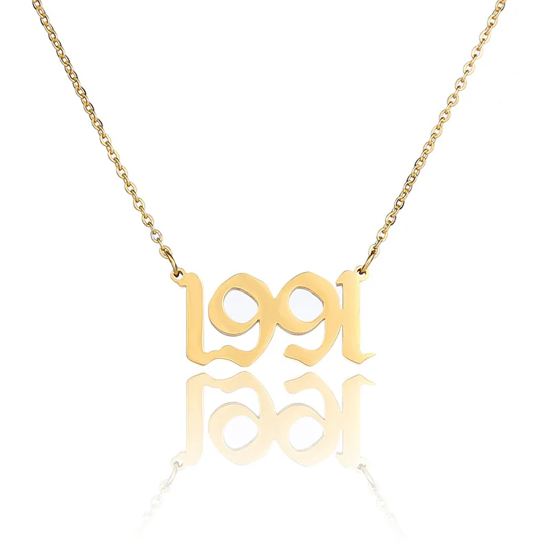 

Personalized Birth Year 2000 1990 1996 1997 Necklace Old English Date Number Necklace Stainless Steel Chain Choker Body Jewelr