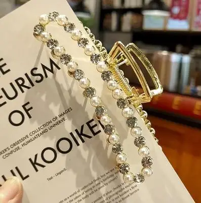 Pearl Hairpin Rhinestone European And American Grab Clip Simple Fashion Hair Accessories A8