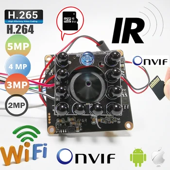 Camhi WiFi H.265 H.264 telecamera IP CCTV Wireless scheda SD modulo scheda PCB da 5mp Pin Hole LENS & Antenna & Audio & 940nm IR Led ir-cut