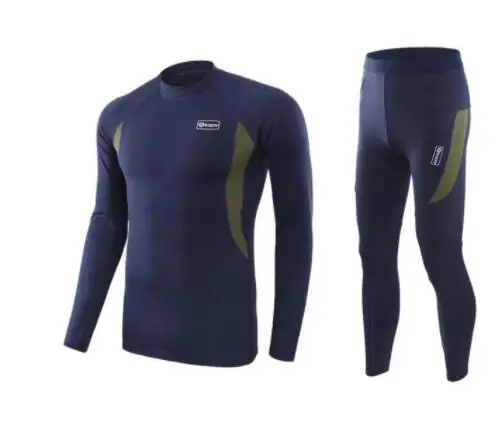 winter Top quality new thermal underwear men underwear sets compression fleece sweat quick drying thermo underwear men clothing - Цвет: blue