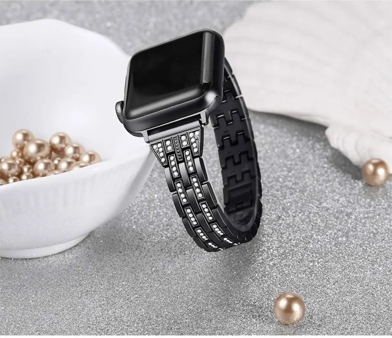 Алмазный ремешок для apple watch, 38 мм, ремешок, 40 мм 42 44 мм наручных часов iWatch, ремешок apple watch series 5/4/3/2/1 металла ювелирное изделие, цепочка, ожерелье, браслет
