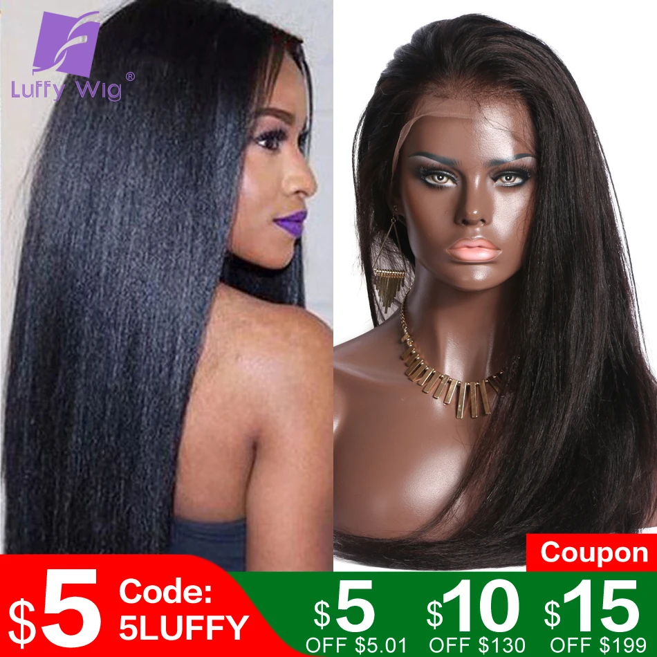 

130%-180% Yaki Straight Fake Scalp Human Hair Wigs 13x6 Lace Front PrePlucked Glueless Remy Brazilian Bleached Knots LUFFY Wig