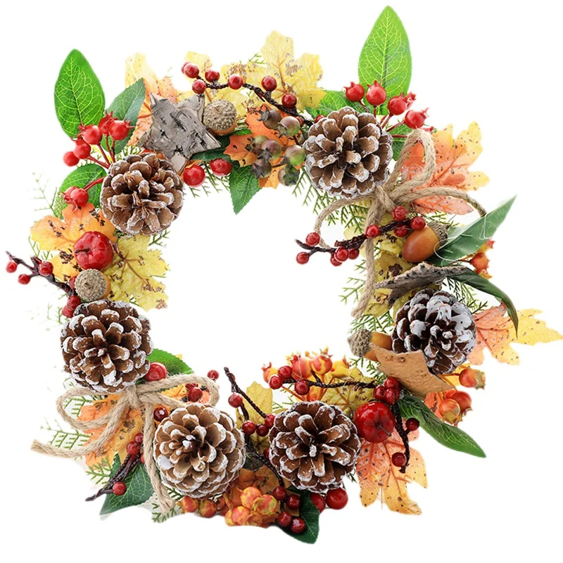 12Inch Decoration Ornament Christmas Wreath Artificial Pine Cones Berries and Maple Leaves Holiday Hanging Door Decorative Wreat | Дом и сад