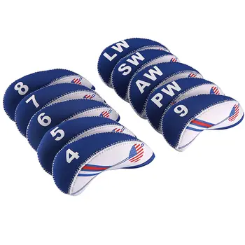 

Newest 10pcs White Blue USA Flag Neoprene Golf Club Iron Head Cover Headcover Tool