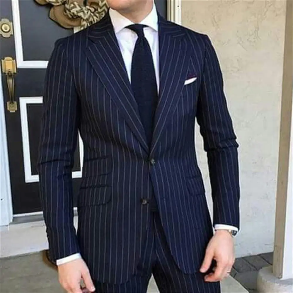 

Navy Blue Men Suits for Wedding Groom 2020 Two Piece Set Slim Fit Latest Design Blazer Man Tuxedos (Jacket+Pants+Tie)