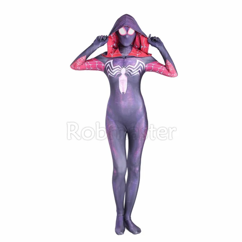 Женский костюм паук Гвен Стэйси Косплей лайкра зентай анти-гвеном Symbiote Venom Carnage Gwen костюмы Хэллоуин Вечерние боди комбинезоны - Цвет: E