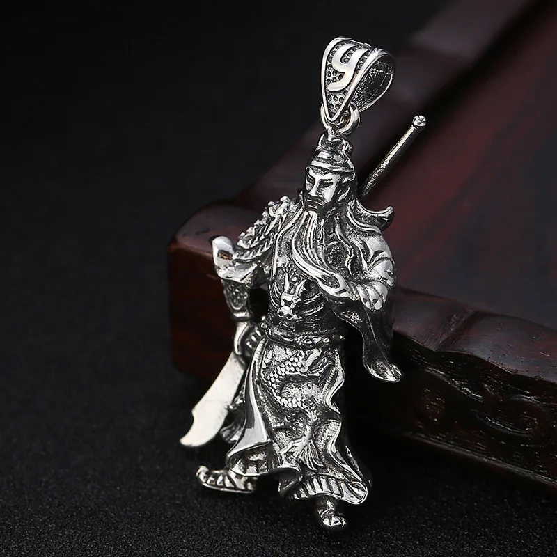Настоящее 925 пробы серебро ушу Бог богатства Guan Yu ожерелье Кулон Винтаж тайское серебро Мужские Женские Ювелирные изделия, кулон