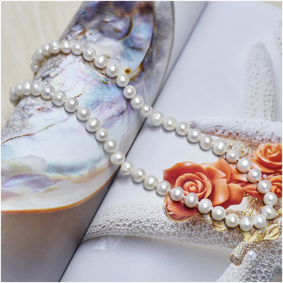 Genuine Freshwater Pearl Choker Necklace for Women 8-9MM Nearly Round Natural Pearl Fine Jewelry Birthday Gifts Wholesale FEIGE