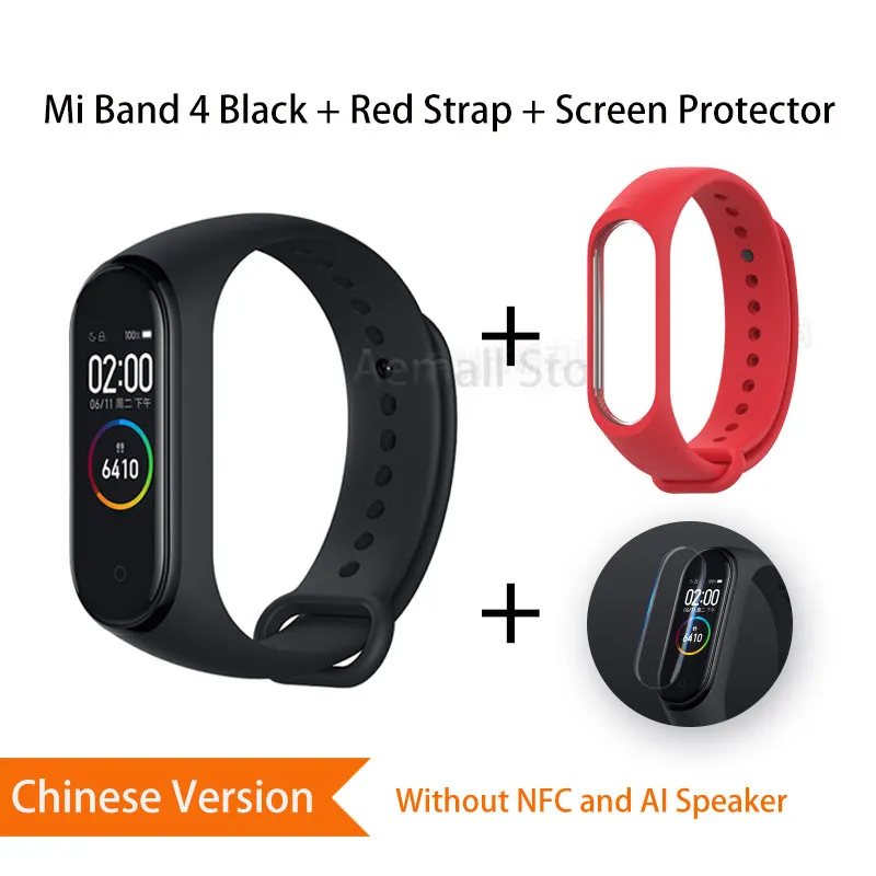 CN Red Глобальная версия Xiaomi mi 4 Смарт-часы браслет mi Band 4 браслет сердечного ритма фитнес цветной экран Bluetooth 5,0 китайский - Цвет: CN Red