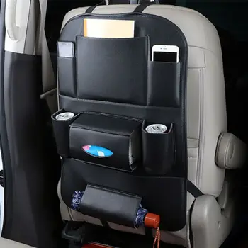 

Organize Car Seat Back Storage Hanging Bag Leather Belt Tray Folding Bag Storage