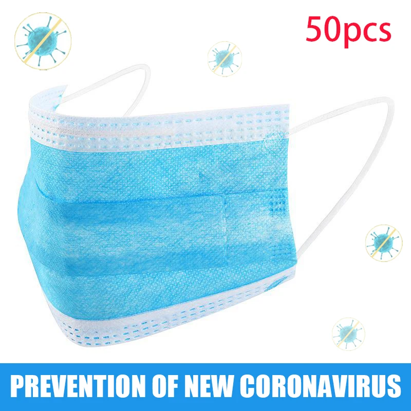 

50 pcs mask virus bacterial mask disposable dust-proof 3-layer filter dustproof non-woven masks mouth
