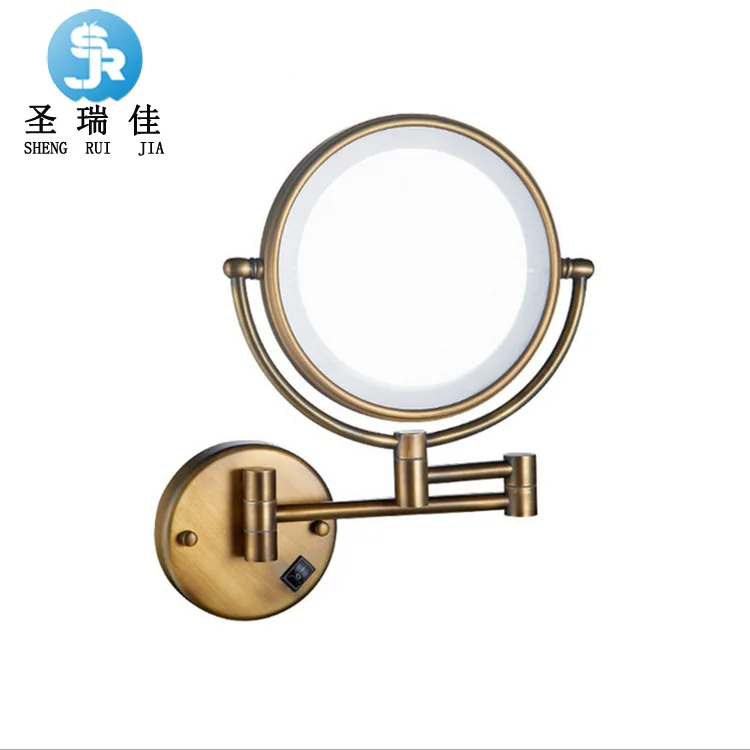 Shengruijia LED Light Double-Sided Chrome Hairdressing Mirror Cosmetic Mirror with Lamp 3 Times Amplifier Manufacturers Direct S