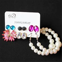 Новые Модные женские ювелирные изделия оптом женские вечерние жемчуг, розового и черного цветов, смешивать и матч великолепный 6 пар/компл., высокое качество, прекрасный подарок