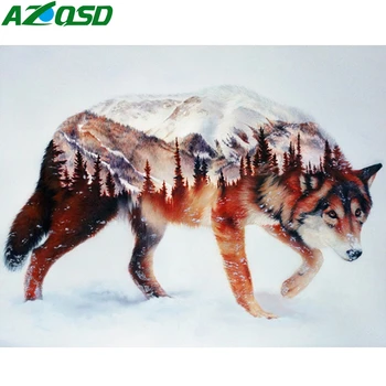

AZQSD Painting By Numbers Animal Unframe DIY Unique Gift Drawing By Numbers Wolf Picture For Living Room Home Decoration