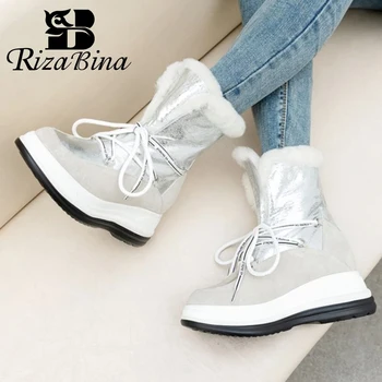 

RIZABINA Size 32-43 Real Leather Women Snow Boots Fashion Platform Warm Plush Fur Winter Shoes Woman Short Boot Lady Footwear