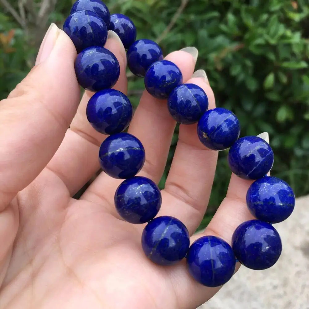 

Lapis Bracelets 73.45grams 100% Natural Blue Lapis Lazuli Beads 14.2mm Lapis Bracelet for Female's Fine Fashoin Jewel
