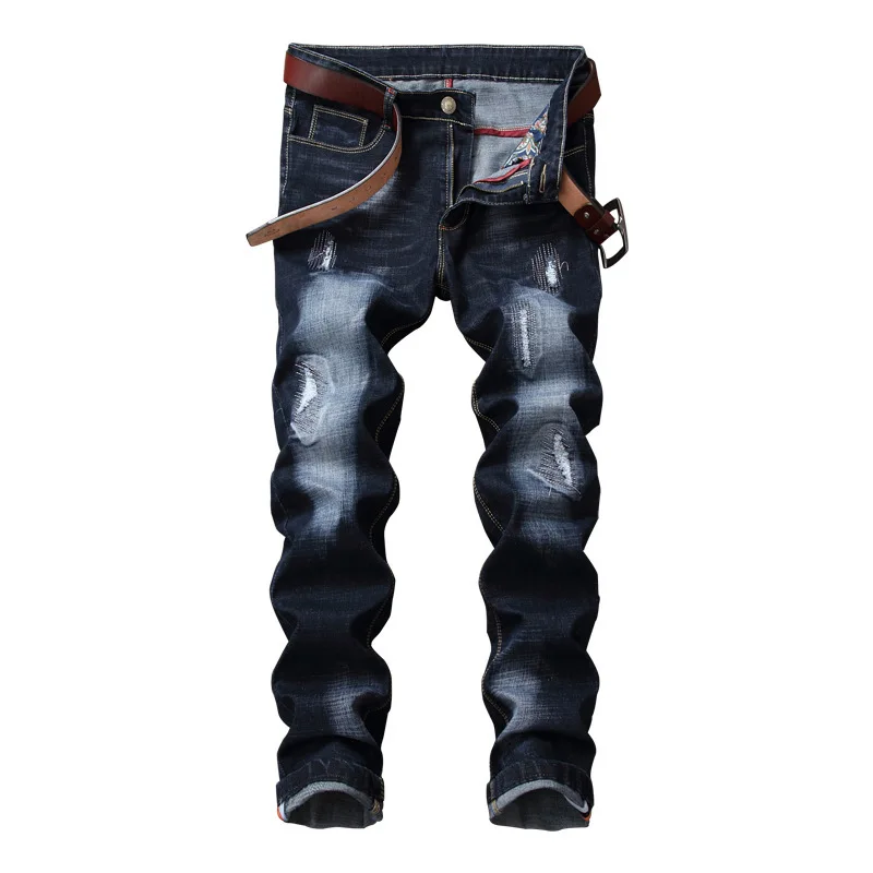 

New men jeans, cultivate morality straight hole torn jeans in Europe and America a undertakes