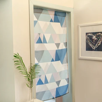 

Triangle Blue Waterproof Nordic Cotton Linen Art Curtain Geometric Printing Simple Kitchen Bedroom Curtain