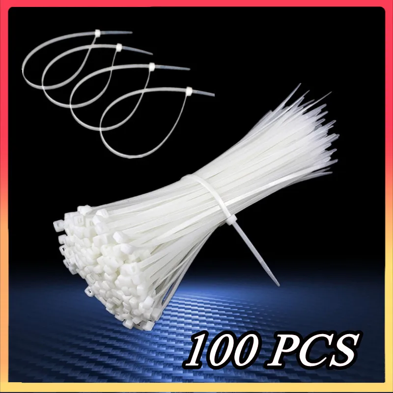 Anneau de fixation de câble blanc, en plastique et nylon, autobloquant, industriel, 100 pièces