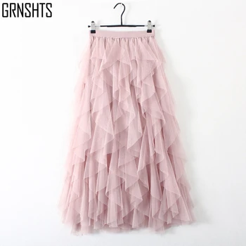 

GRNSHTS Irregular Skirt Women 2020 Spring Retrieve Winter Korean Elegant High Tail Smoke Women's A-Line Long Skirt