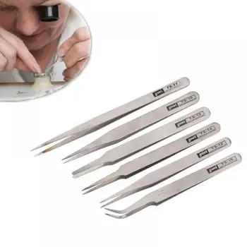 

6Pcs ESD Antistatic Tweezers Tool Set High Precision Tip Curved Straight Tweezer Stainless Multifunction Nipper Repair Tool Kit