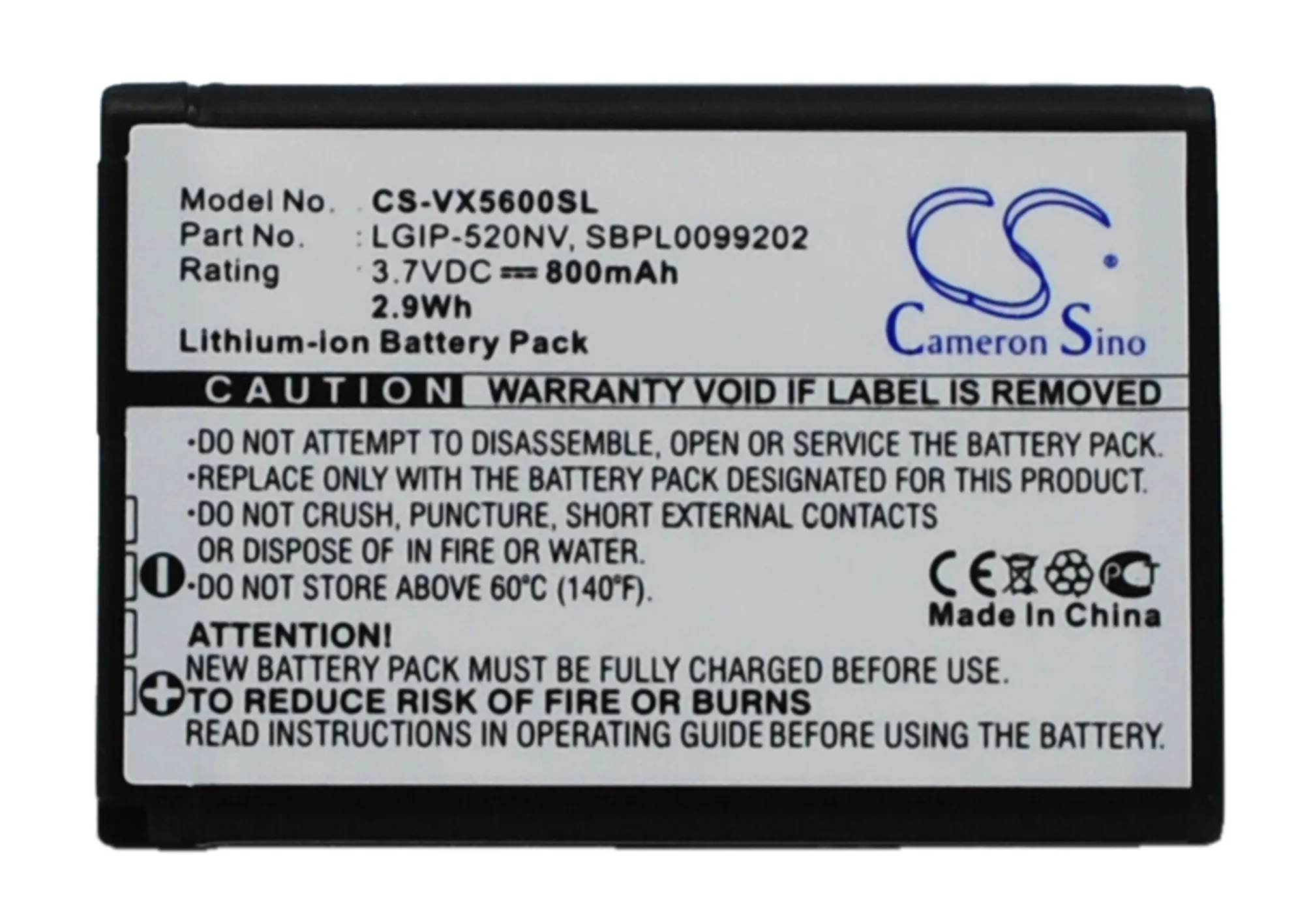 Обновленная батарея Cameron Sino для Verizon SBPL0099202 UN150 Envoy, VN150, VN150 Revere, VN270, VN270 Cosmos Touch 800mAh