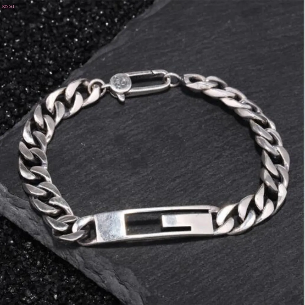 Стерлинговое Серебро s925 простой плетеный браслет на цепочке для мужчин и женщин, индивидуальный мужской ретро браслет для украшения рук