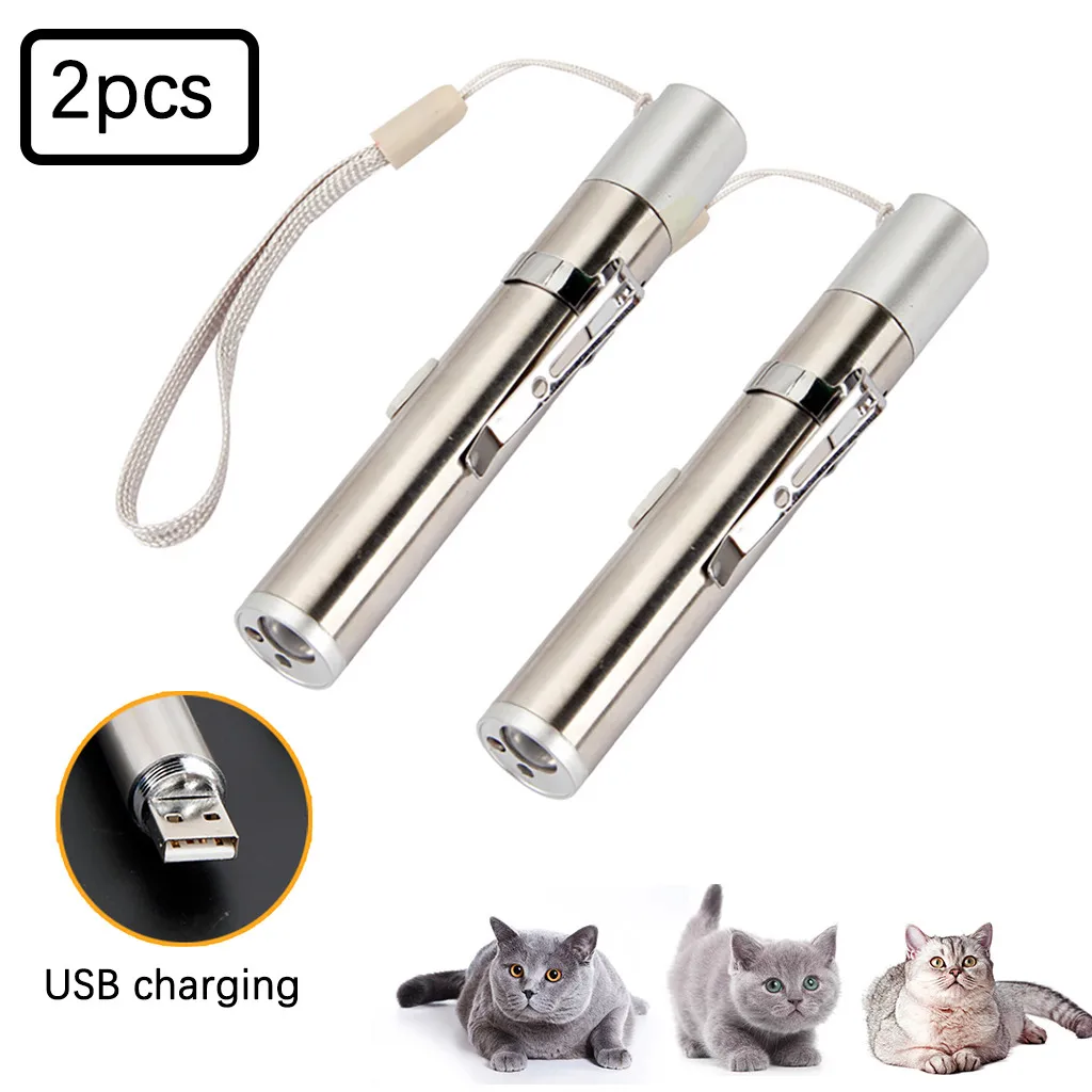 2pcs Mini Flashlight Light Lamp Usb Rechargeable Stainless Steel Waterproof Cats Toy Training Pet 3 Modes Laser Point | Освещение
