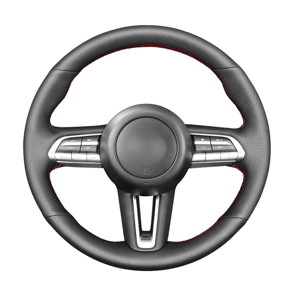 Black Pu Faux Leather Diy Hand Stitched Car Steering Wheel Cover For