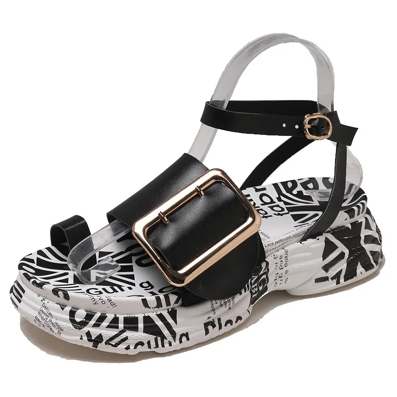 Новые модные летние сандалии на рифленой подошве повседневные сандалии на толстой подошве с пряжкой на высоком каблуке; C1340 - Цвет: 2 pic