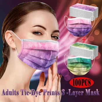 

100pcs face mask Unisex Adults Multicolor Tie-dye Prints Breathable 3 -layer Nonwove Soft Masks windproof Dustproof mascarillas