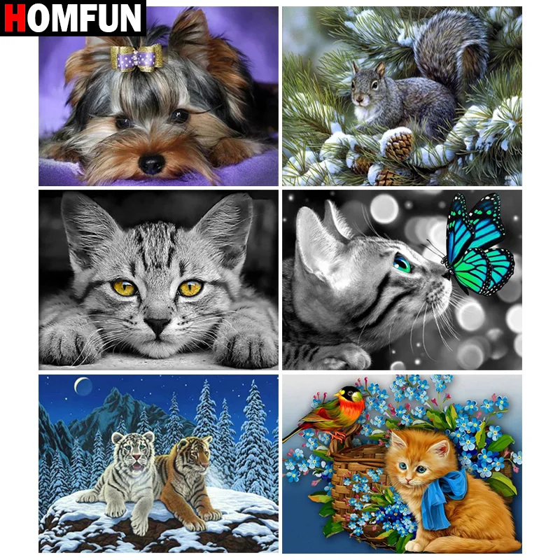 Алмазная живопись HOMFUN сделай сам картина с животными кошкой белкой Тигром полная