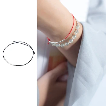 

Mocanie Fashion 925 Sterling Silver Simple Weave Red & Balck Rope Adjustable Bracelet Anklet for Women Korea Style Fine Jewelry