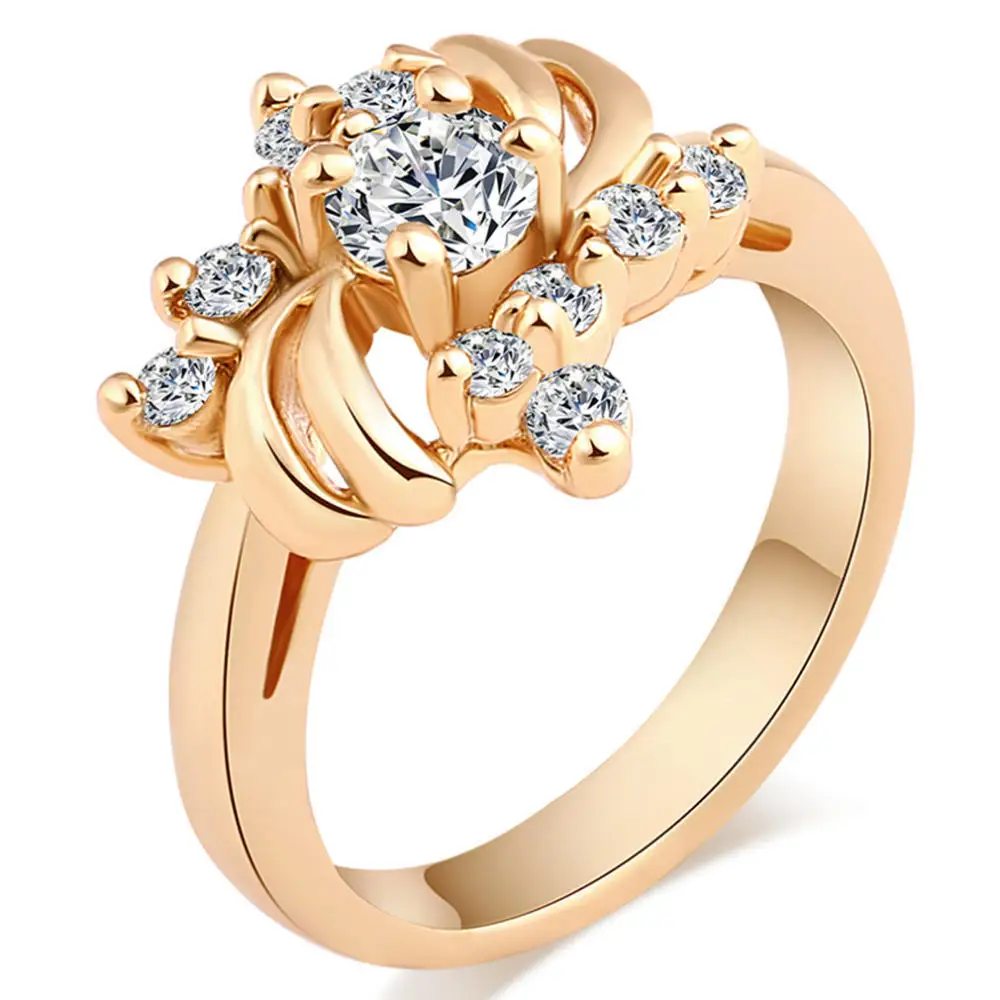 Кубический цирконий цветы обручальные кольца для женщин Свадебные Кольца Размер США 9# золотые обручальные вечерние кольца