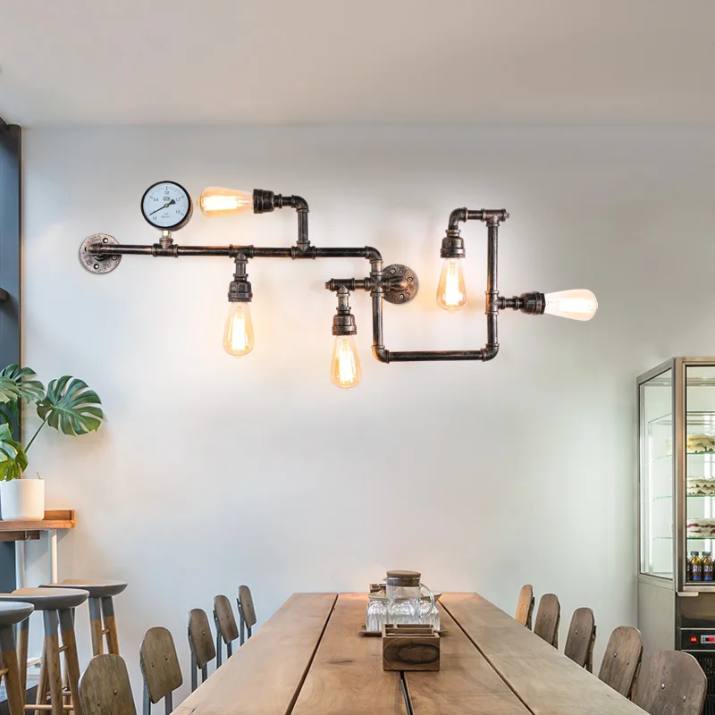  Creative American rural industrial wind cafe bar lamp wrought iron pipe wall lamp restoring ancient - 32440533288