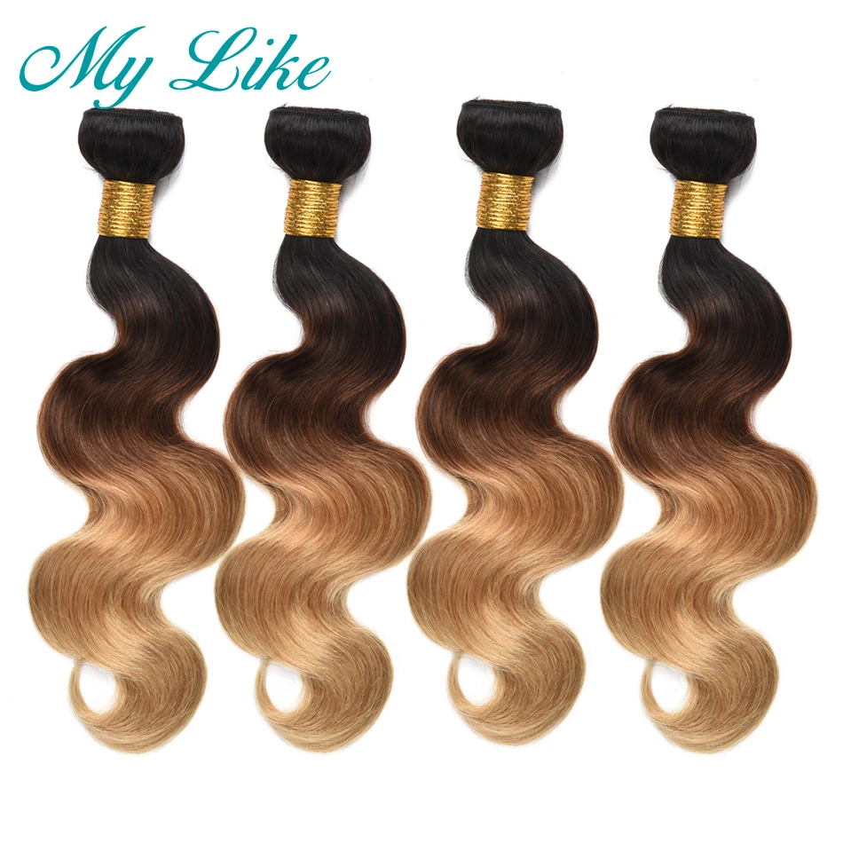 

My Like Ombre Brazilian Hair Weave Bundles 1b/4/27 Ombre Blonde Body Wave Hair Non-remy Ombre Human Hair 4 Bundles Deals