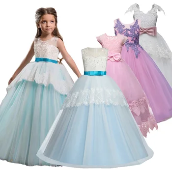 

Embroidery Flowers Girls Wedding Party Flower Girl Dress Bridesmaid Clothes Princess Gowns Teen Girl White Tulle Evening Dresses