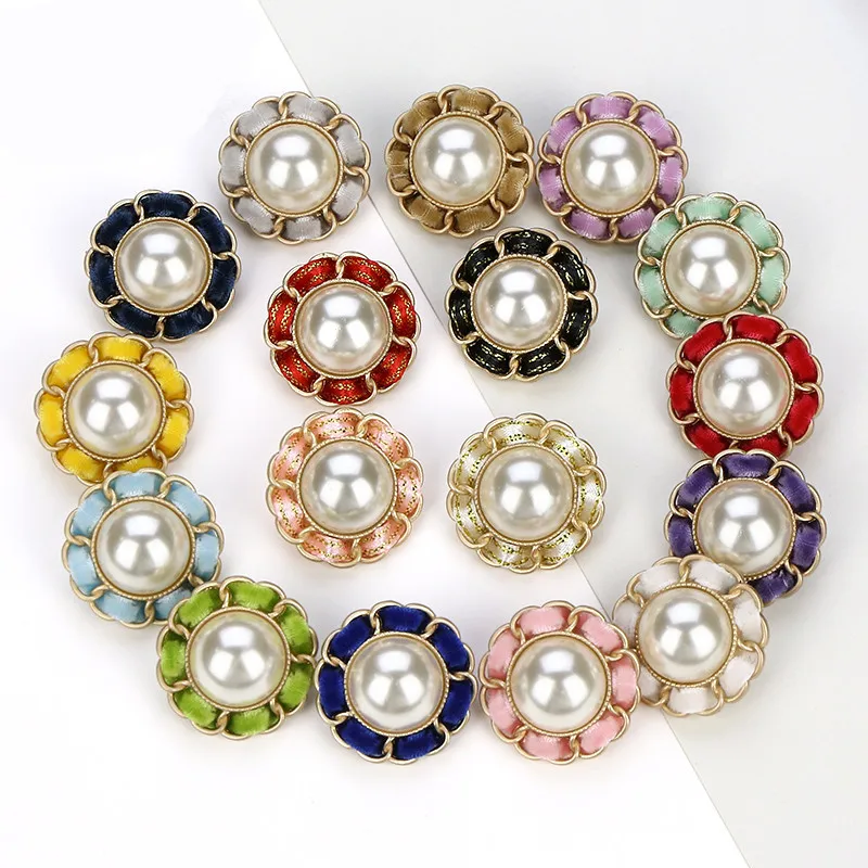 

5 Pcs Velvet Pearl Gold Metal Buttons Shank for Clothing Sewing Button Decorative Clothes Women Coat Sew on Botones Accessories