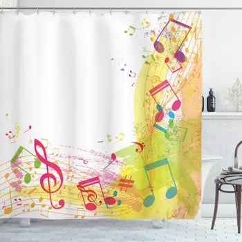 

Music Decor Collection, Abstract Grunge Music Themed Art with Notes Cheerful Modern Illustration Image, Polyester Fabric