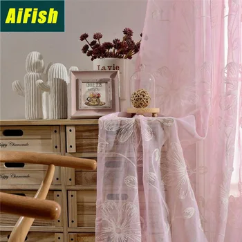 

Pastoral embroidery Voile Curtains Bedroom Sheer Curtain for Living Room Tulle Window Curtains/Panels Window Screening wp003T4