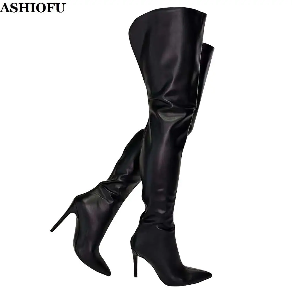 

ASHIOFU Handmade Womens Thigh High Boots Real-pics Party Prom Sexy Over Knee Boots Evening Club Fashion Winter High Heel Boots