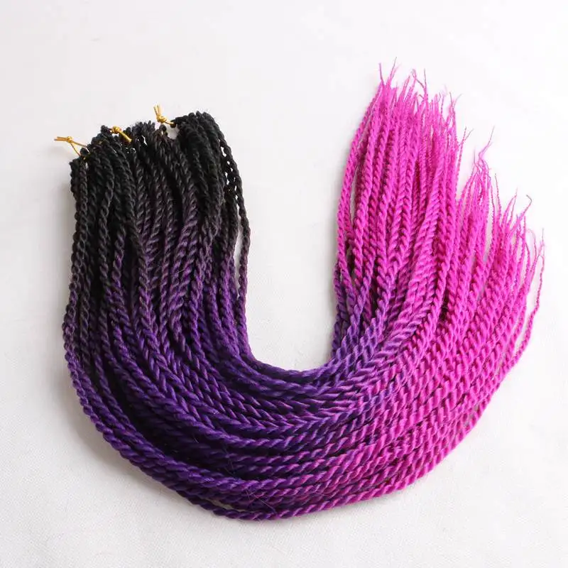 black purple pink Роскошные косички для плетения, 24 дюйма, Омбре, Сенегальские скрученные волосы, вязанные крючком косички, 24 корня/упаковка, синтетические косички для женщин, серые, розовые - Цвет: black purple pink