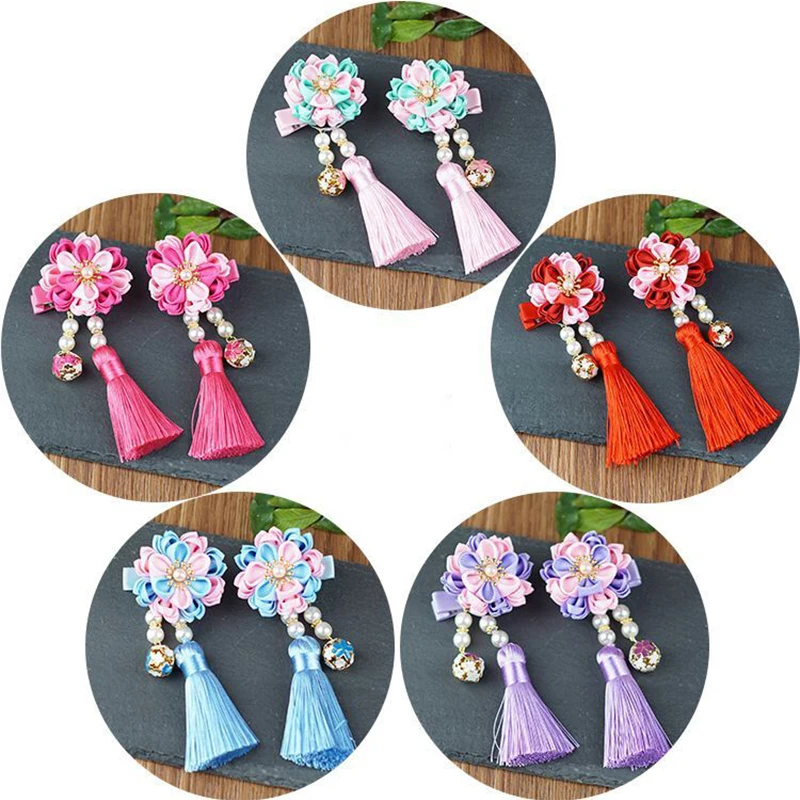 

1pcs Handmade jewelry children's hair accessories girls head wear Chinese style Lotus bell tassel pearl hairpin flower hairpin