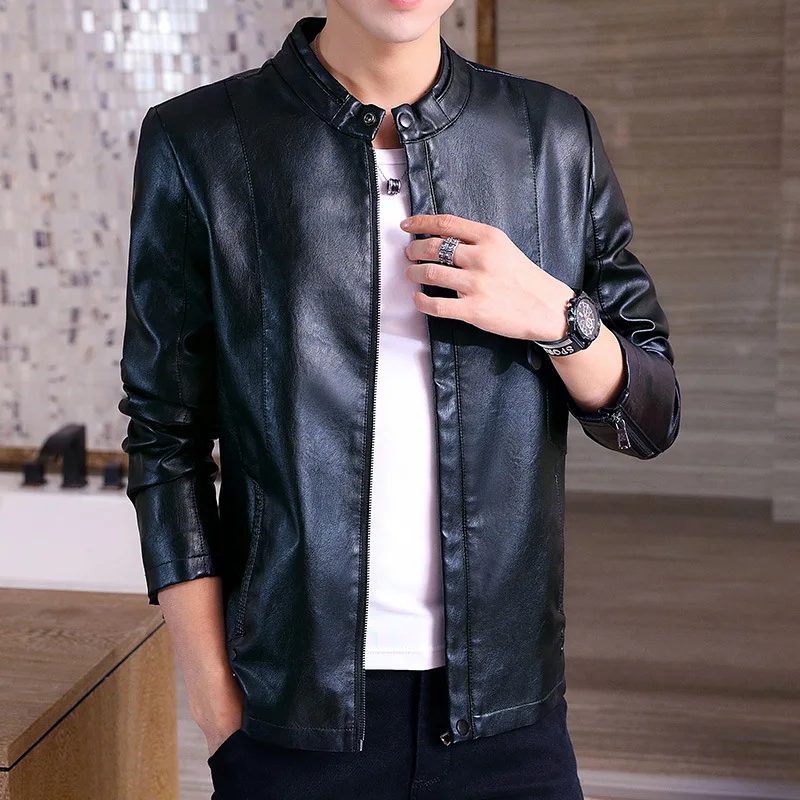 

New Style MEN'S Leather Coat Slim Fit Casual Leather Jacket Youth Men's Fashion Men'S Wear Autumn And Winter plus Velvet Warm Co