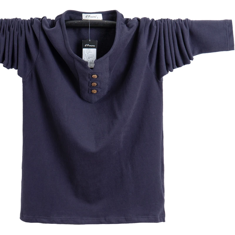 Осенняя Высококачественная Мужская футболка с длинным рукавом, Мужская разноцветная футболка с v-образным вырезом, мужская хлопковая M-6XL большого размера - Цвет: Тёмно-синий