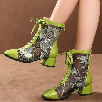 

Shiny Glitter Mary Janes Women Lace Up Genuine Leather Square Toe Gladiator Sandals Summer High Top Wedding Party Pumps Shoes