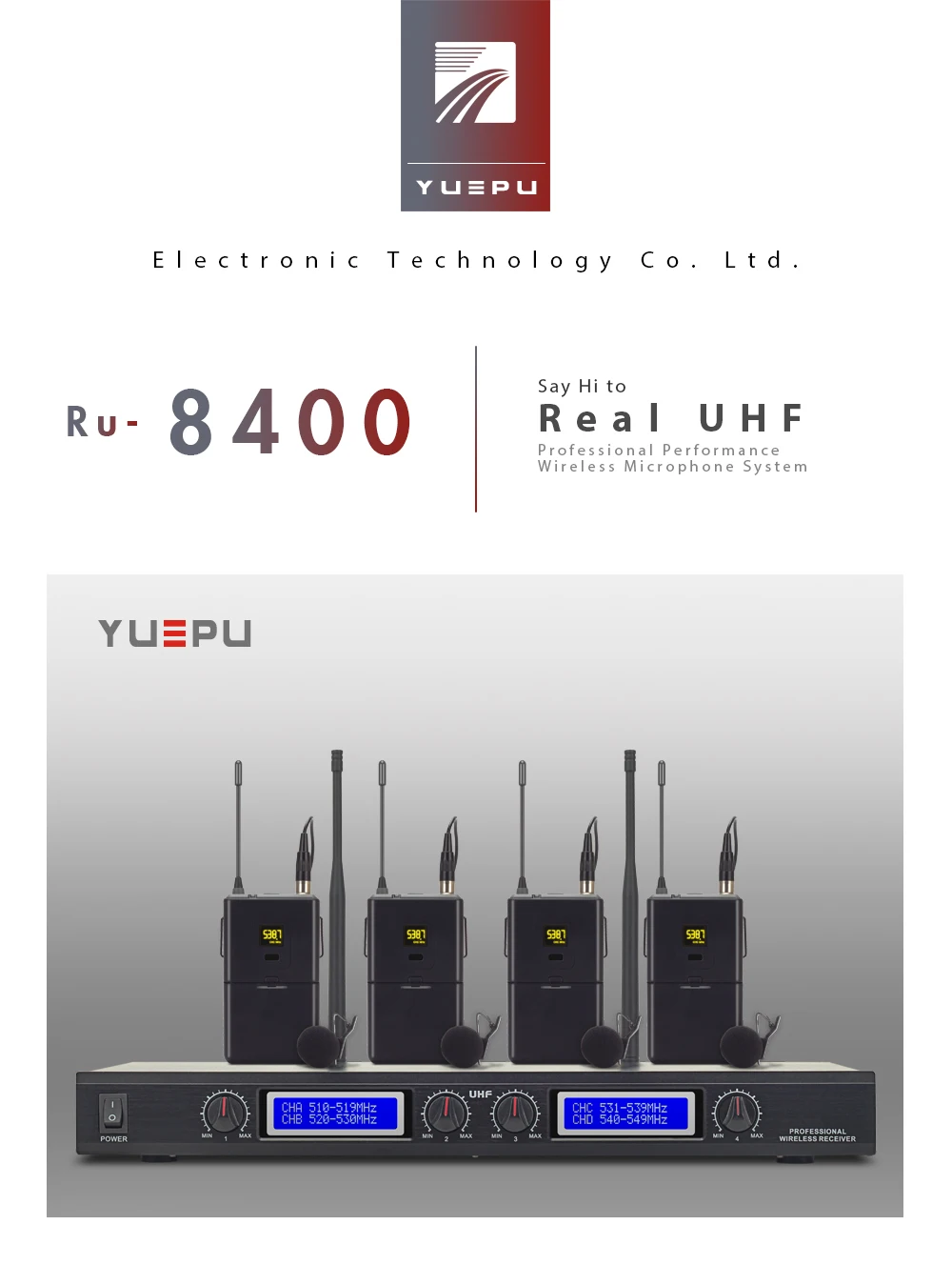 YUEPU RU-8400 Профессиональный UHF Регулируемый выбор беспроводной карманный микрофон системы 4 канала