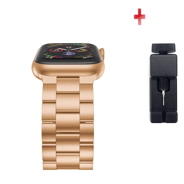 For Apple Watch band strap Series 7/6/5/4/3/2/1 40MM/44MM 41MM/45MM 38/42MM Stainless Steel Band Iwatch metal Replacement Strap SZYT-RoseGold
